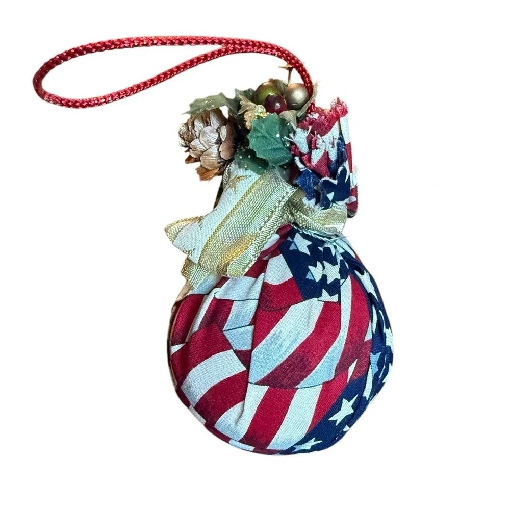 Vintage Handcrafted Patriotic Christmas Ornament  Quilted Folk Art USA